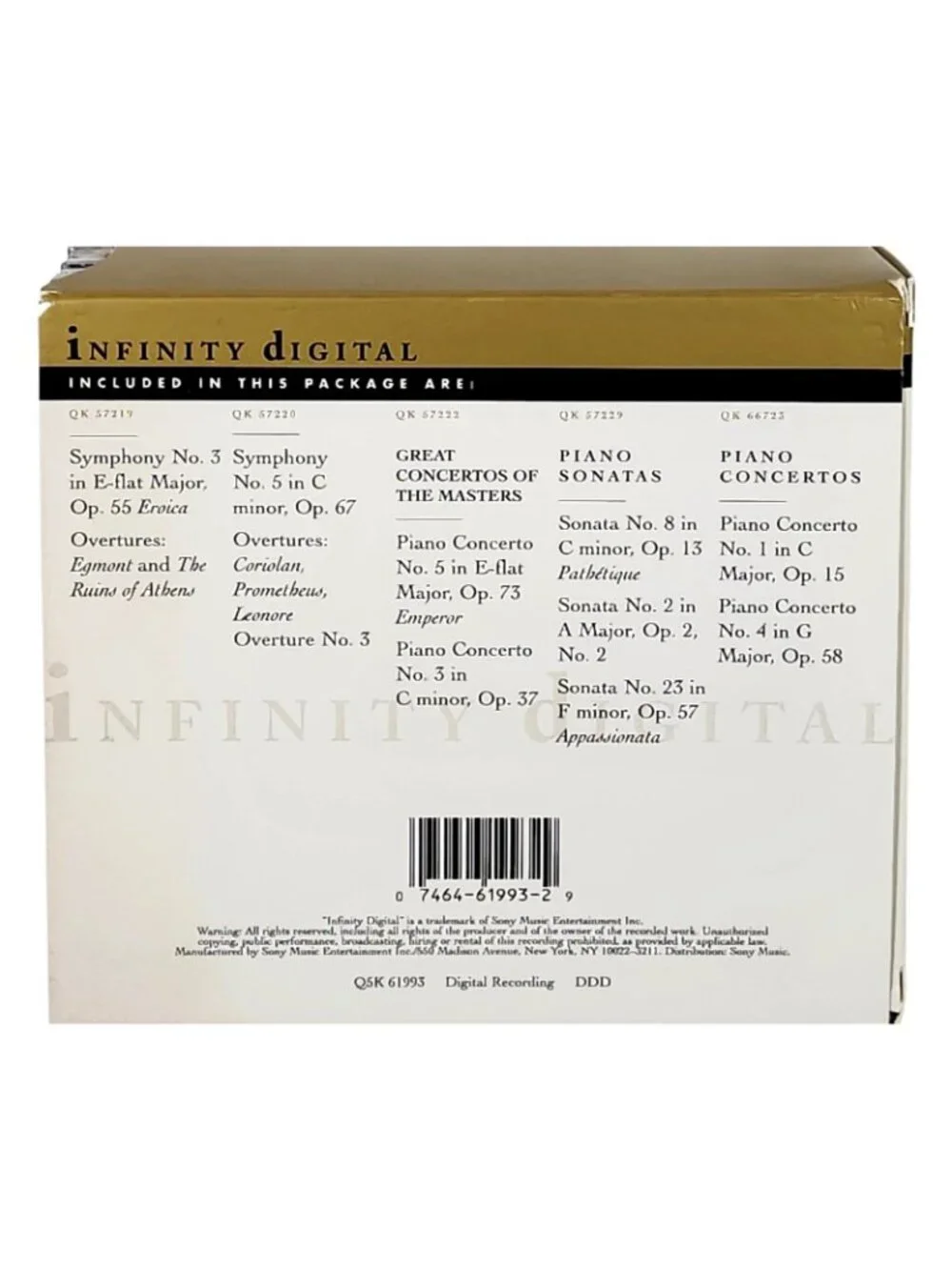 Infinity Digital Best Of Beethoven CD Box Set Sealed 5-Disc Collection New - Picture 2 of 4